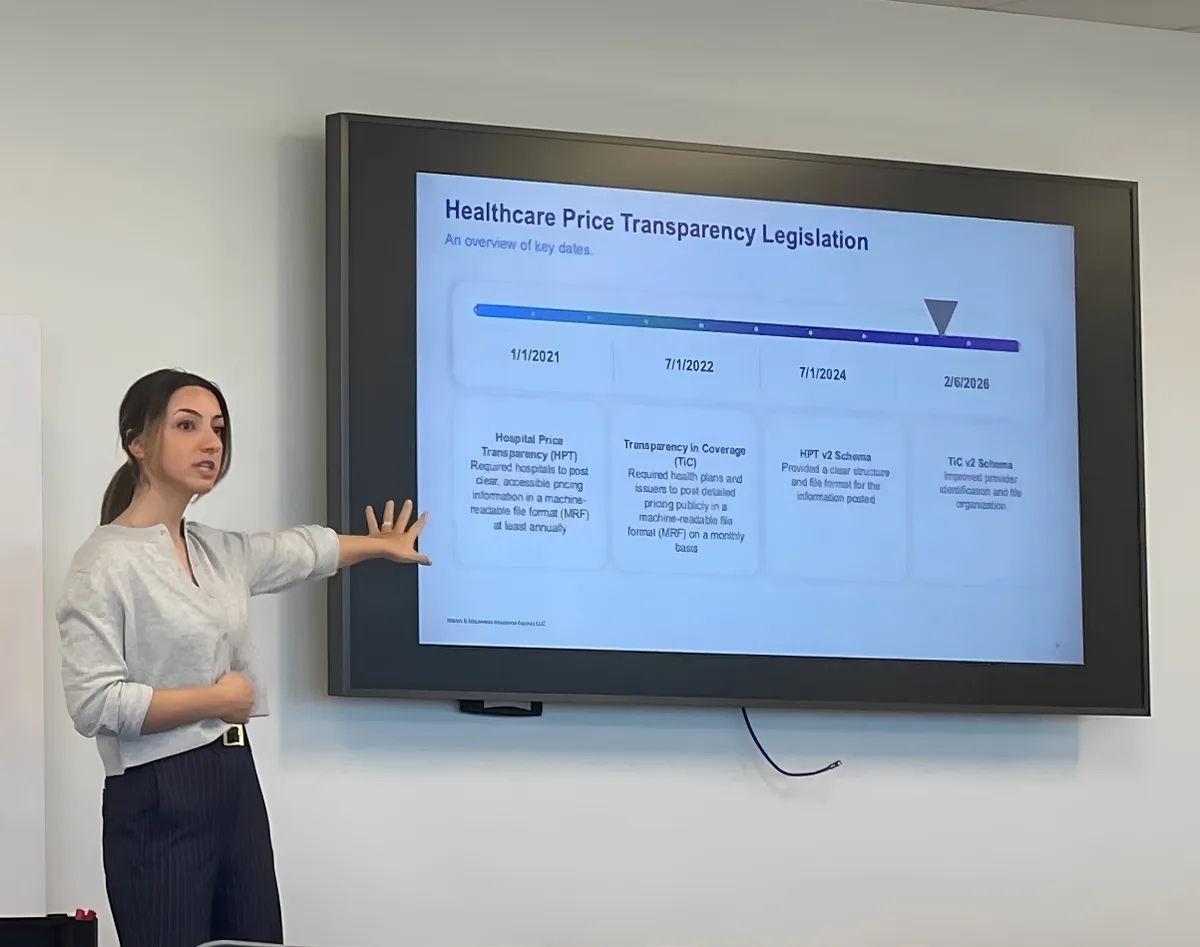 A Handl Health team member presenting a session on healthcare price transparency legislation